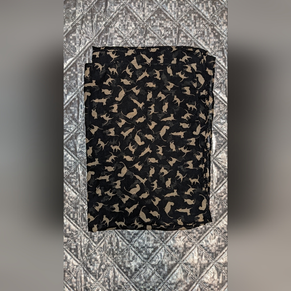 Chiffon Cat Silhouette Print Pattern Scarf